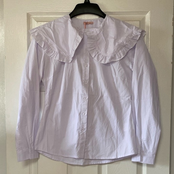 Udel New York Oversized Bib Ruffle Collar Button Up Down Shirt NWT - Picture 2 of 10
